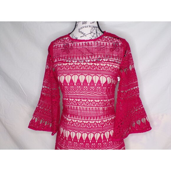 🆕COOPER ST Decadent Crochet Lace Bell Sleeve Shift Dress Red 2 - Picture 12 of 16